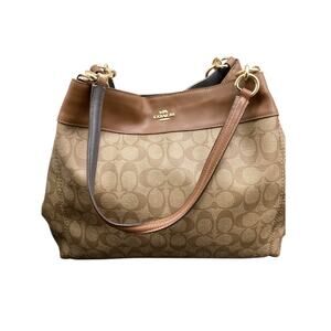 Coach Purse Women’s One Size Lexy Signature Saffiano And Smooth Leather Brown